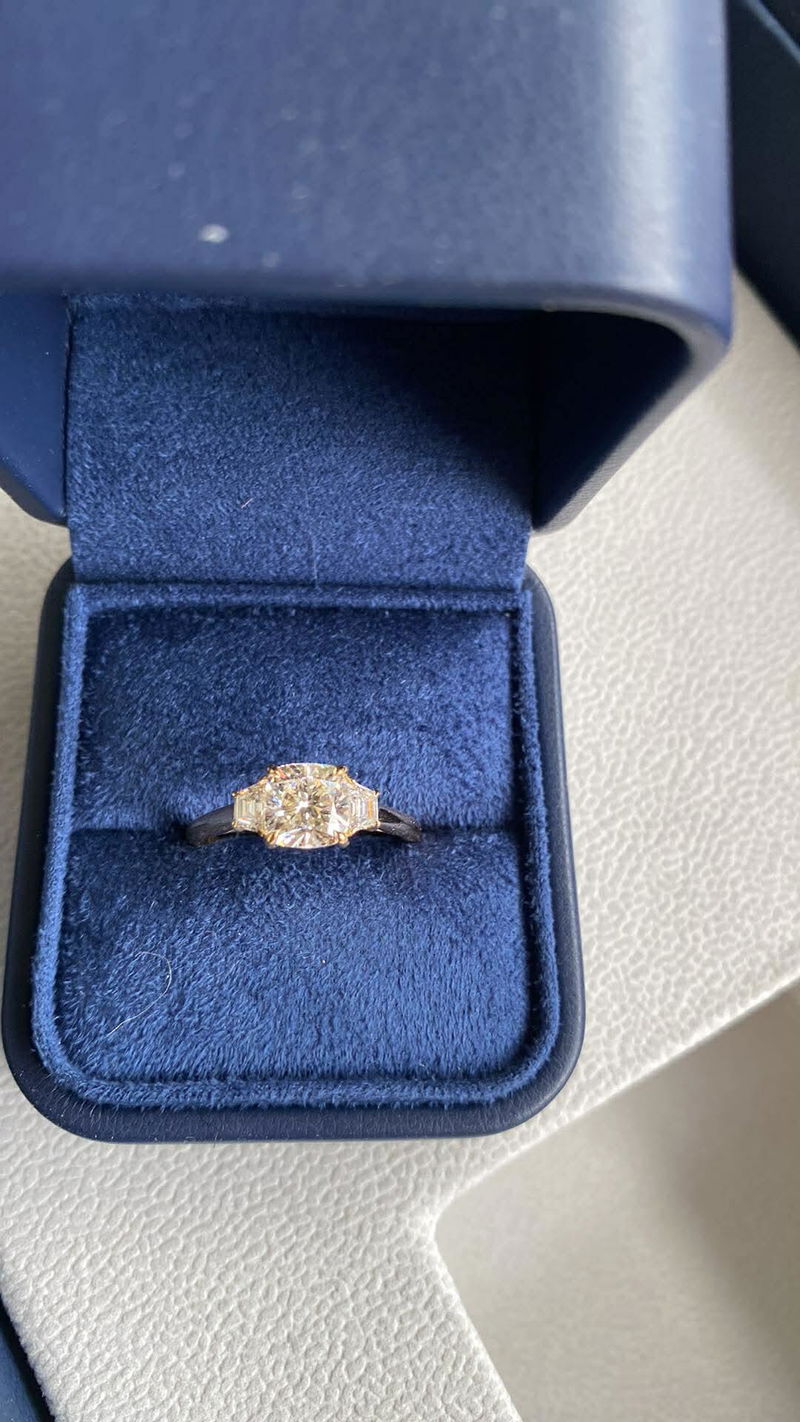 Three Stone Step Cut Trapezoid Setting — customer photo by Joshua B.