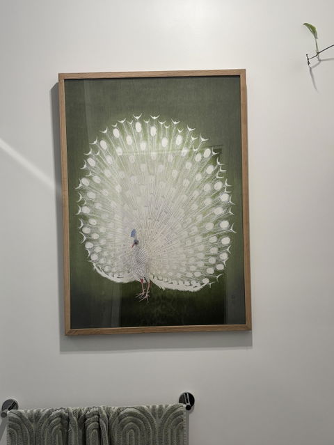 Vintage Japanese Green Peacock by Ohara Koson