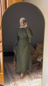 Linen Belted Dress - Olive