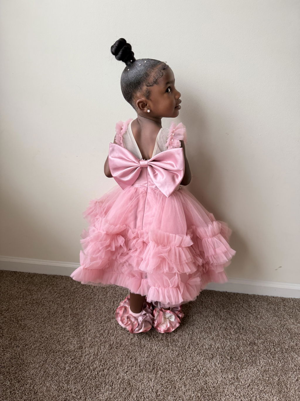 Sunnypetal Blush Pearls Tulle Baby Girls Toddler Birthday Dress