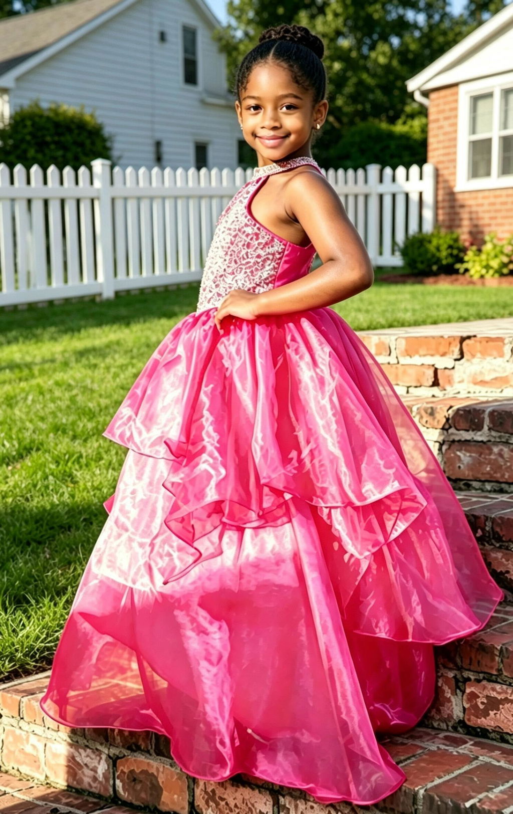 Sunnypetal Sparkling High Neck Ball Gown Flower Girl Dress with Beaded Bodice