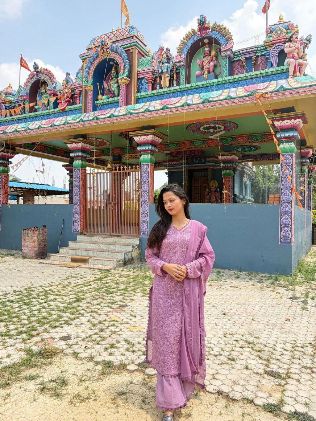 Viscose Georgette Chikankari Kurta With Palazzo And Dupatta