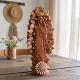 Hand Sculpted Minimal Clay Folkart “Virgen de Guadalupe”, Small, Brown & Pink Neutrals