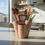 Hand Painted Mexican Talavera Utensil Holder with Handle, Brown & White Cielito Lindo (**Imperfect Piece**)