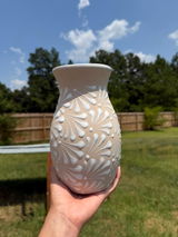 Hand Painted Mexican Engobe Standard Vase, Cream & White, Cielito Lindo