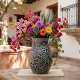 Hand Painted Mexican Engobe Standard Vase, Charcoal Gray & Black, Cielito Lindo