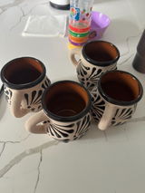 Hand Painted Engobe Cantarito Coffee Mug, Ivory & Black, Cielito Lindo – Set of 4
