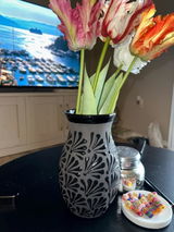 Hand Painted Mexican Engobe Standard Vase, Charcoal Gray & Black, Cielito Lindo