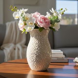 Hand Painted Mexican Talavera Flower Vase, Ivory Cream & White Cielito Lindo