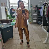 61. Set completo top lungo e pantalone 100% seta bronzo - PREORDINA