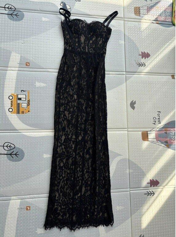 Sexy Spaghetti Strap Square Neck Lace Long Dress Women Black Floral Lace Bodycon Dress