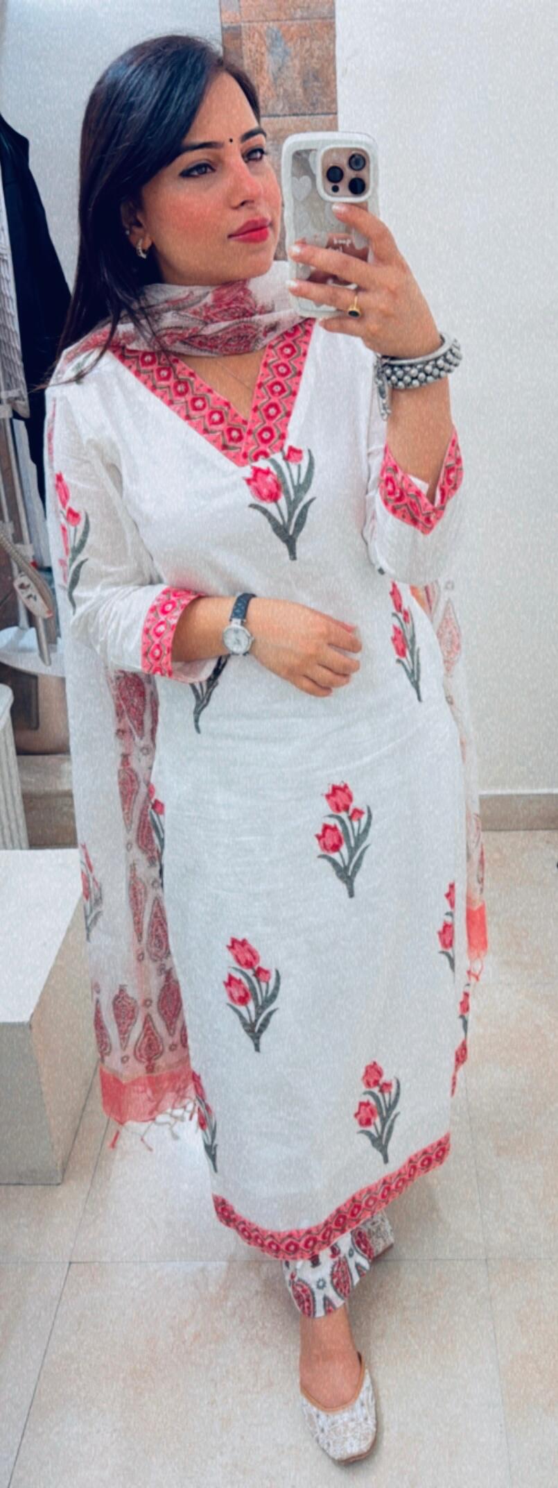 Sarika Red Cotton Kurta Set(2pc)
