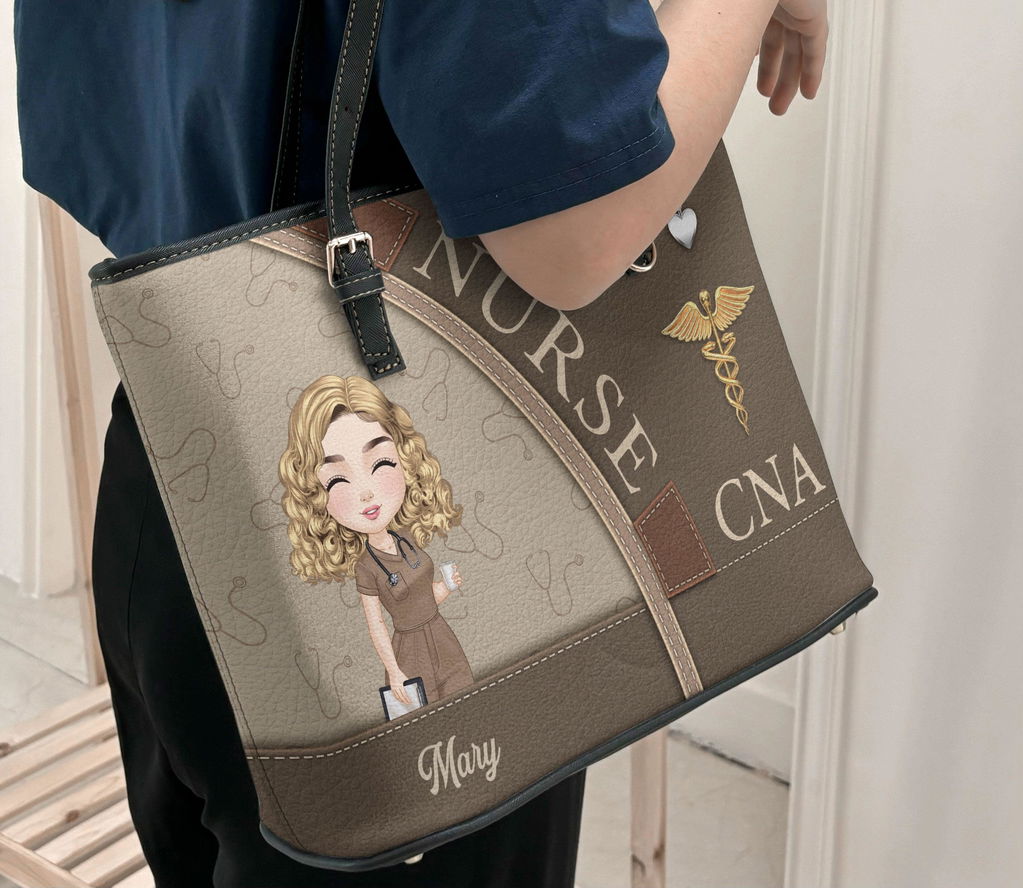 Elegant Nurse Life - Personalized Custom Nurse Leather Tote Bag