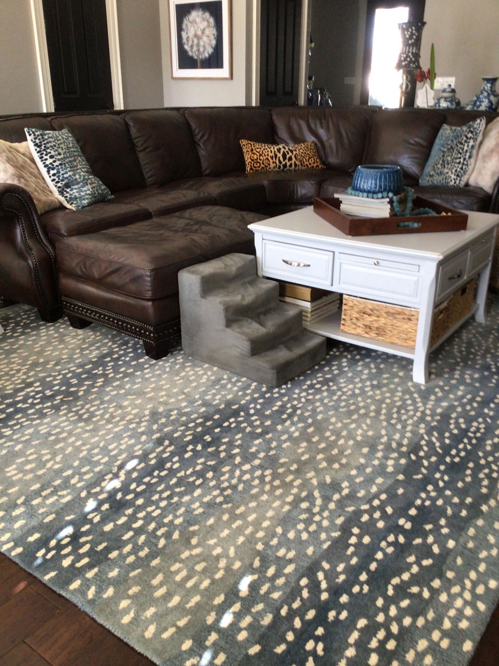 Antelope Rug Handmade Wool Animal Print Blue
