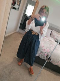 Belted barrel leg denim - stripe
