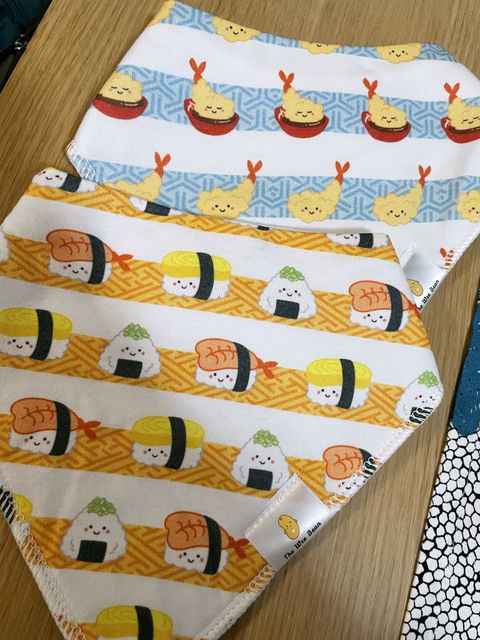 Organic Cotton Bandana Bibs 2pcs Set - Sushi + Tempura