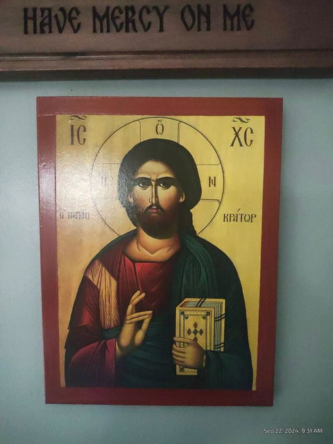 Jesus Christ icon, Handmade Greek Orthodox icon of our Lord, Byzantine religious wood plaque - Christian Art