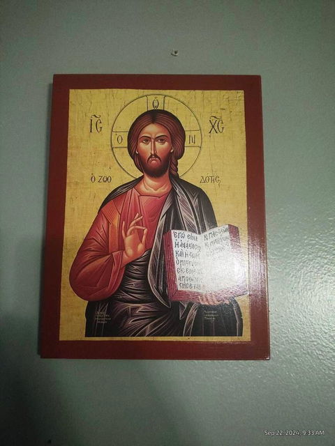 Jesus Christ icon Lifegiver, Handmade Greek Orthodox icon of our Lord, Byzantine art wall hanging on wood plaque, religious icon home decor - Catholic Icon