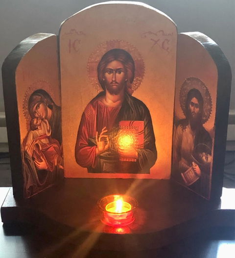 Christian Iconostasis with Jesus Christ St John Forerunner Virgin Mary Handmade Mount Athos wooden Altar Orthodox Icon religious plaque gift - Byzantine_Icon