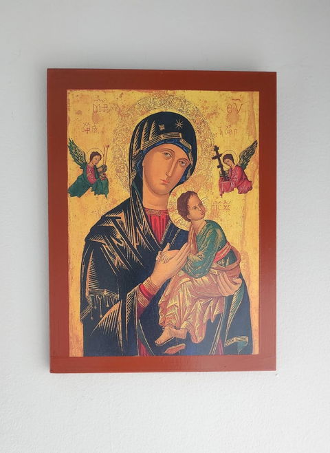 Our Lady of Perpetual Help icon, Handmade Greek Orthodox Icon of Virgin Mary, Mother of God Byzantine art wall hanging plaque - Church Supplies