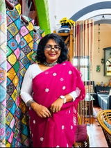 Georgette Parijat Saree - Rose Red