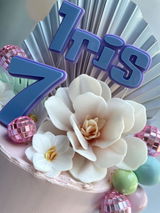 Double layered acrylic name charm and age. Stitch colour theme. Blue and lilac.