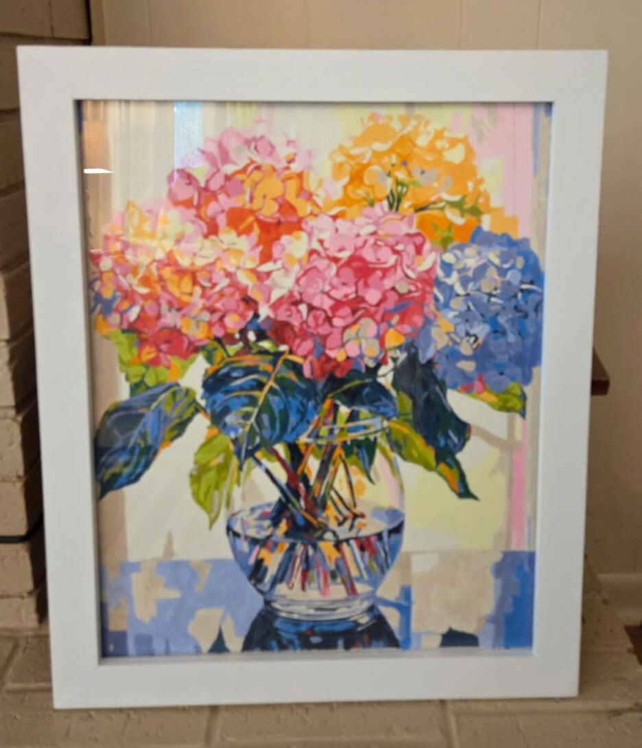 Hydrangea in Glass Vase Window Landscape Paint by Numbers – Tucocoo