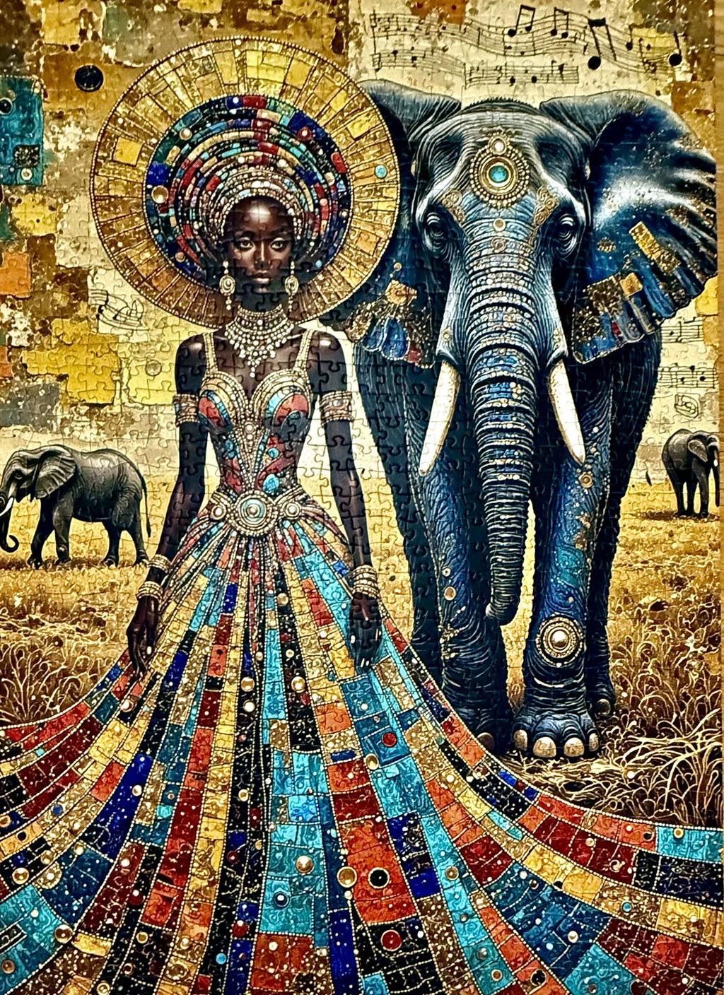 African Queen and Sacred Elephant Jigsaw Puzzle