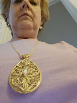 18K Gold Plated 10 x 5mm Gemstone Filigree Pendant