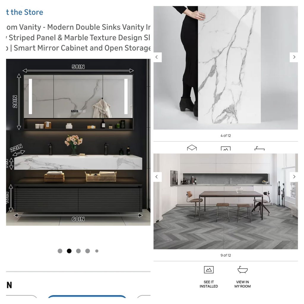 Modern Bath Vanity Set, Black, Split White Top, 52"- 78", Double, Floating, Smart LED Mirror, Rear Cabinet