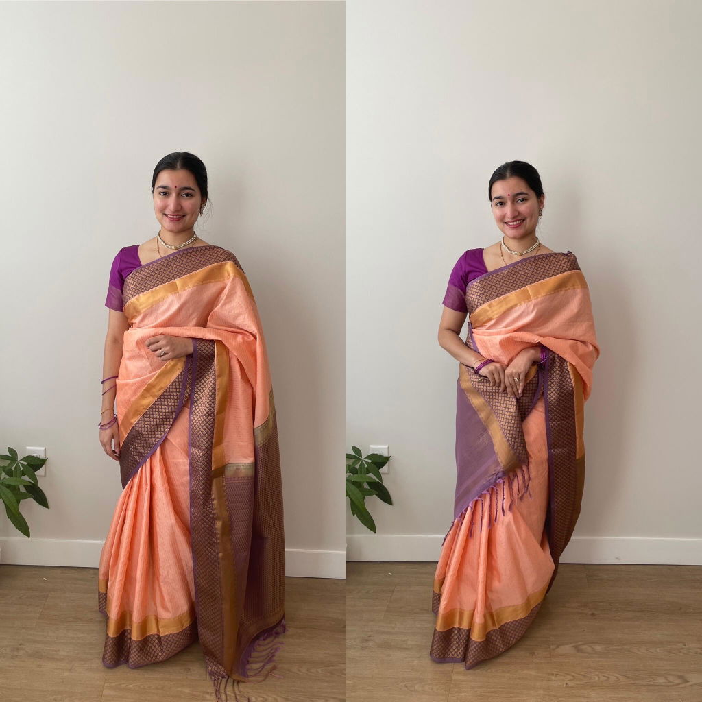 Sampada Peach Soft Semi Silk Saree