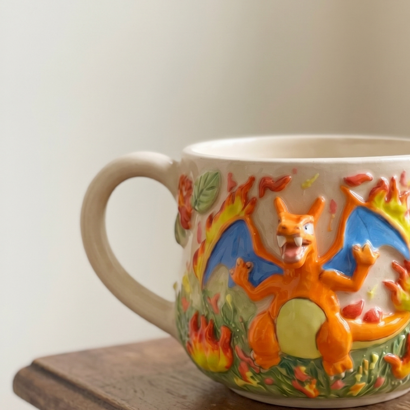 Custom Pokémon Ceramic Mug – Handmade 3D Relief Anime Cup for Gifts