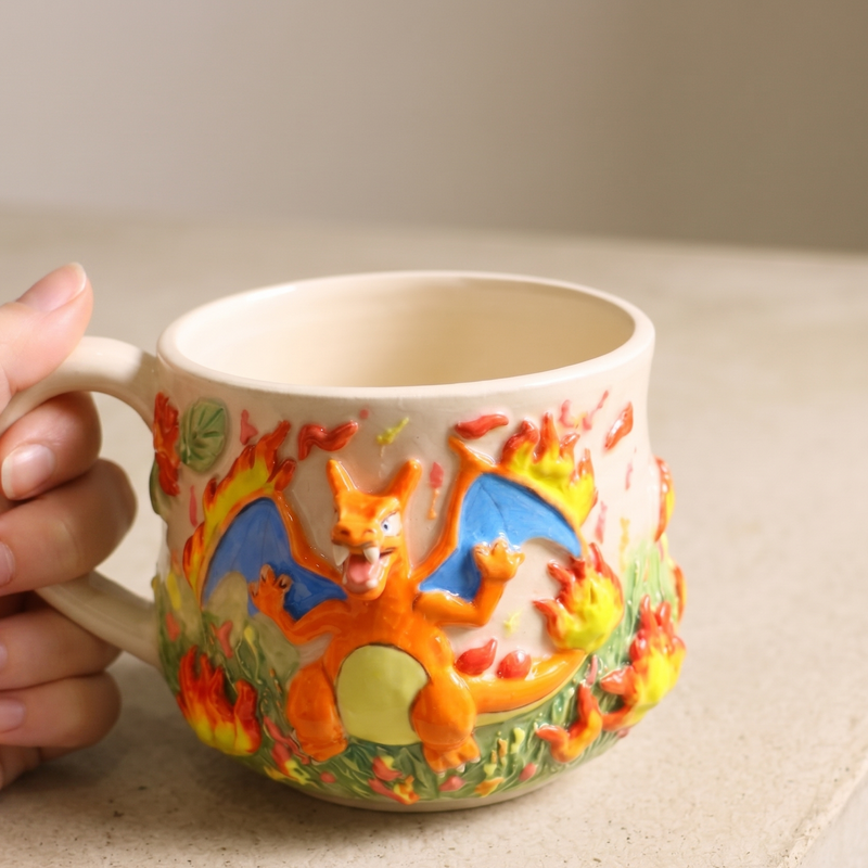 Custom Pokémon Ceramic Mug – Handmade 3D Relief Anime Cup for Gifts