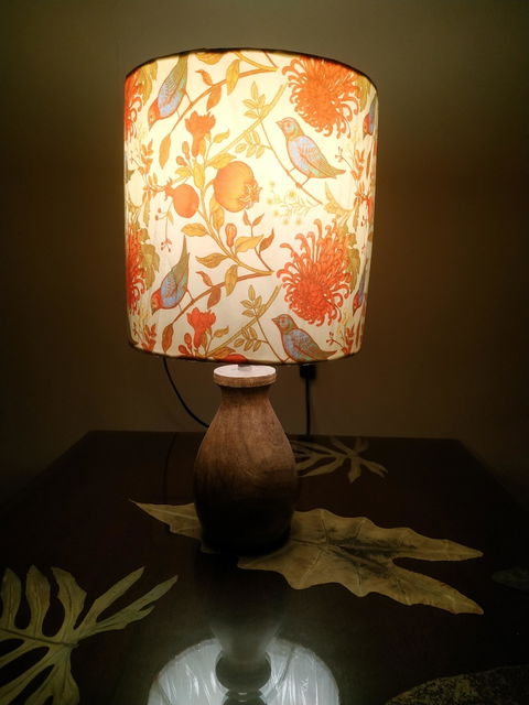 Amber Brown Fabric Table Lamp - Multicolor