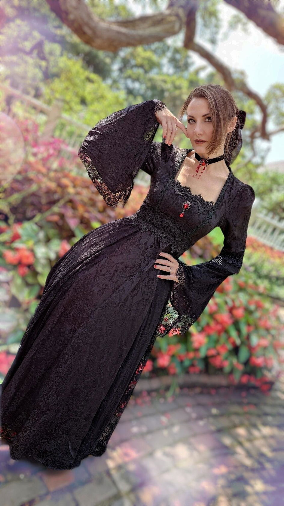 goth maxi dress Dark In Love - Gothic Dark Velvet V-Neck Long Slim - - Black - L/XL wearing size M Witch Queen of the Endless