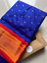Rashmika Royal Blue & Red Semi Silk Double Pallu Paithani Saree