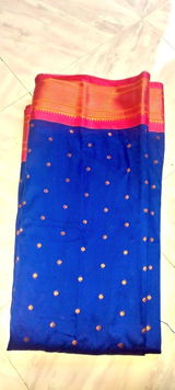 Maharani Nauvari Paithani Saree 9-Yard Silk Blend Traditional Marathi Kashta Saree | Swamini Royal Blue & Pink