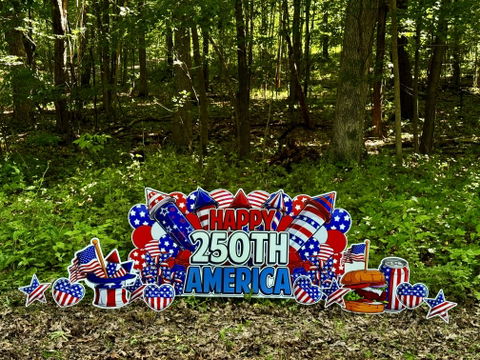 Jumbo Happy 250th America Yard Sign Display: 11pc Patriotic 4th of July Lawn Decor | Oversized EZ Yard Cards