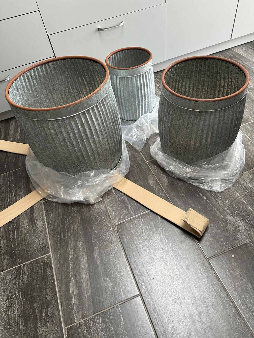 Galvanised Fluted Planters - Set of 3