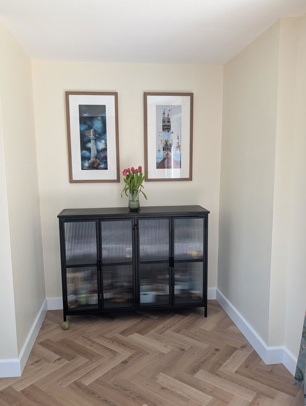 Industrial Fluted Glass Sideboard - Matt Black