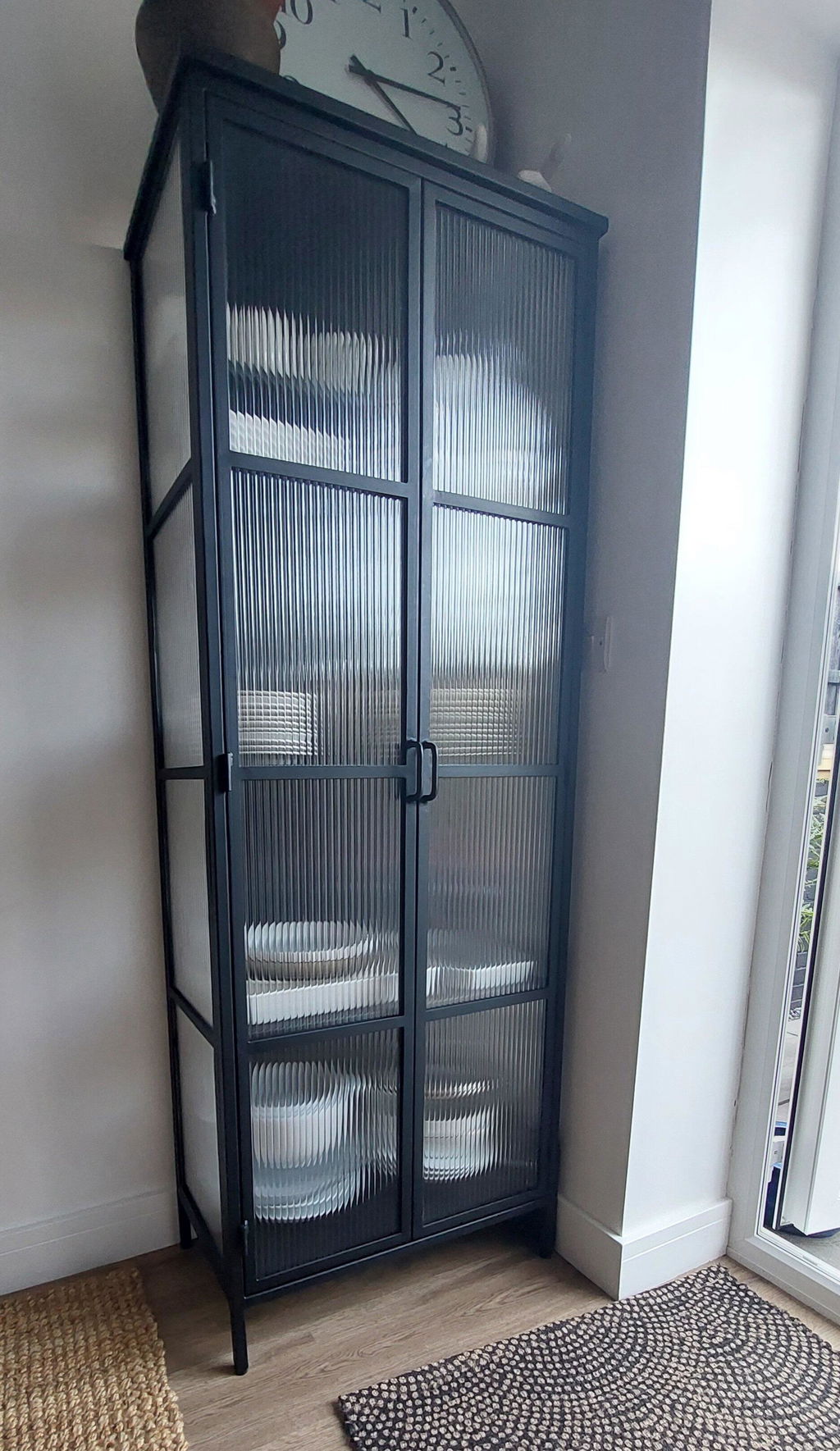 Industrial Fluted Glass Display Cabinet - Matt Black