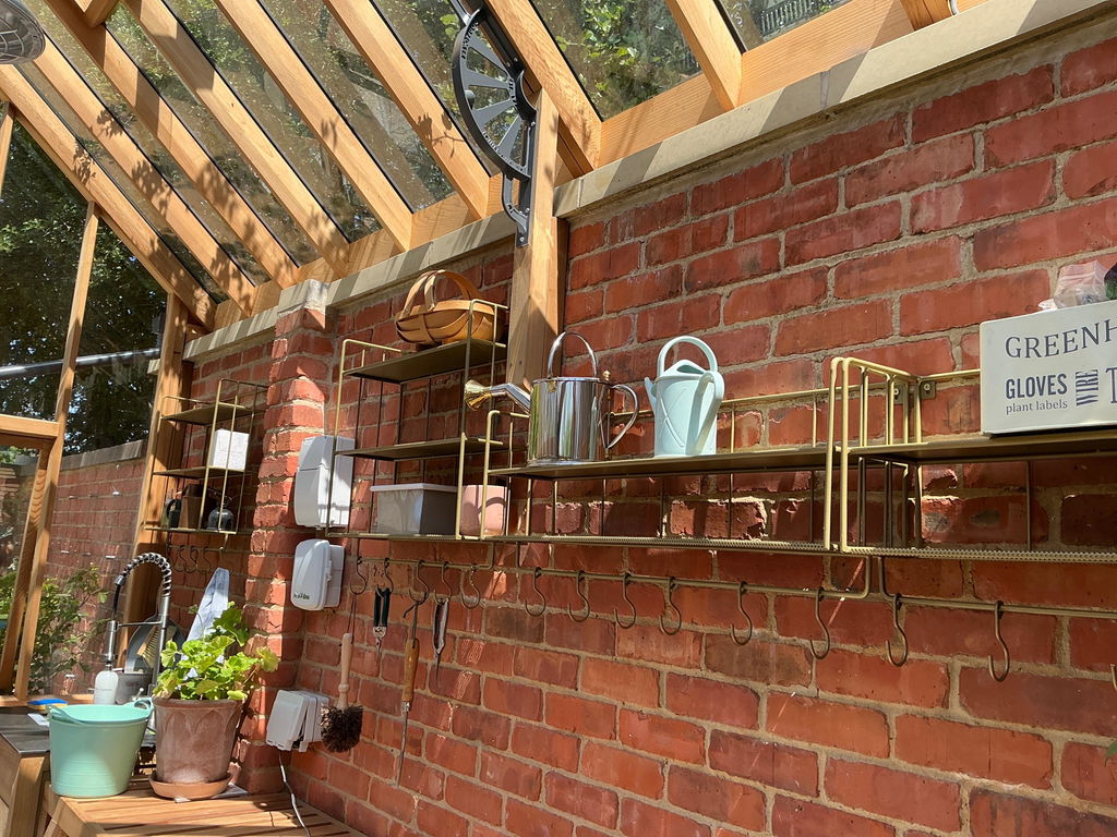 Industrial Wall Shelf with Hooks - Tall - Antique Brass