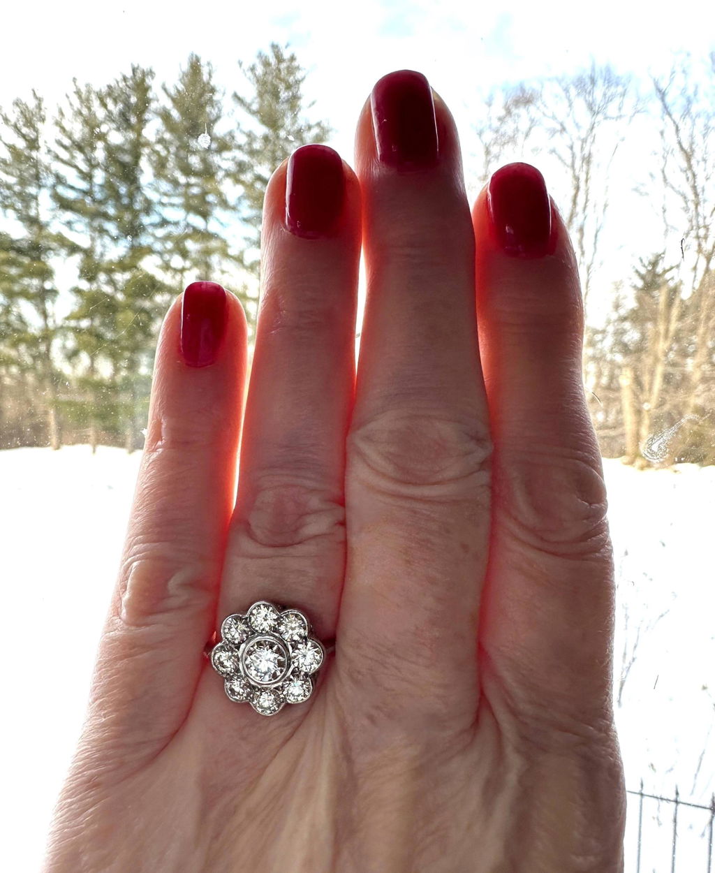 Vintage Platinum natural diamond cluster engagement ring 1.62 carat + Valuation
