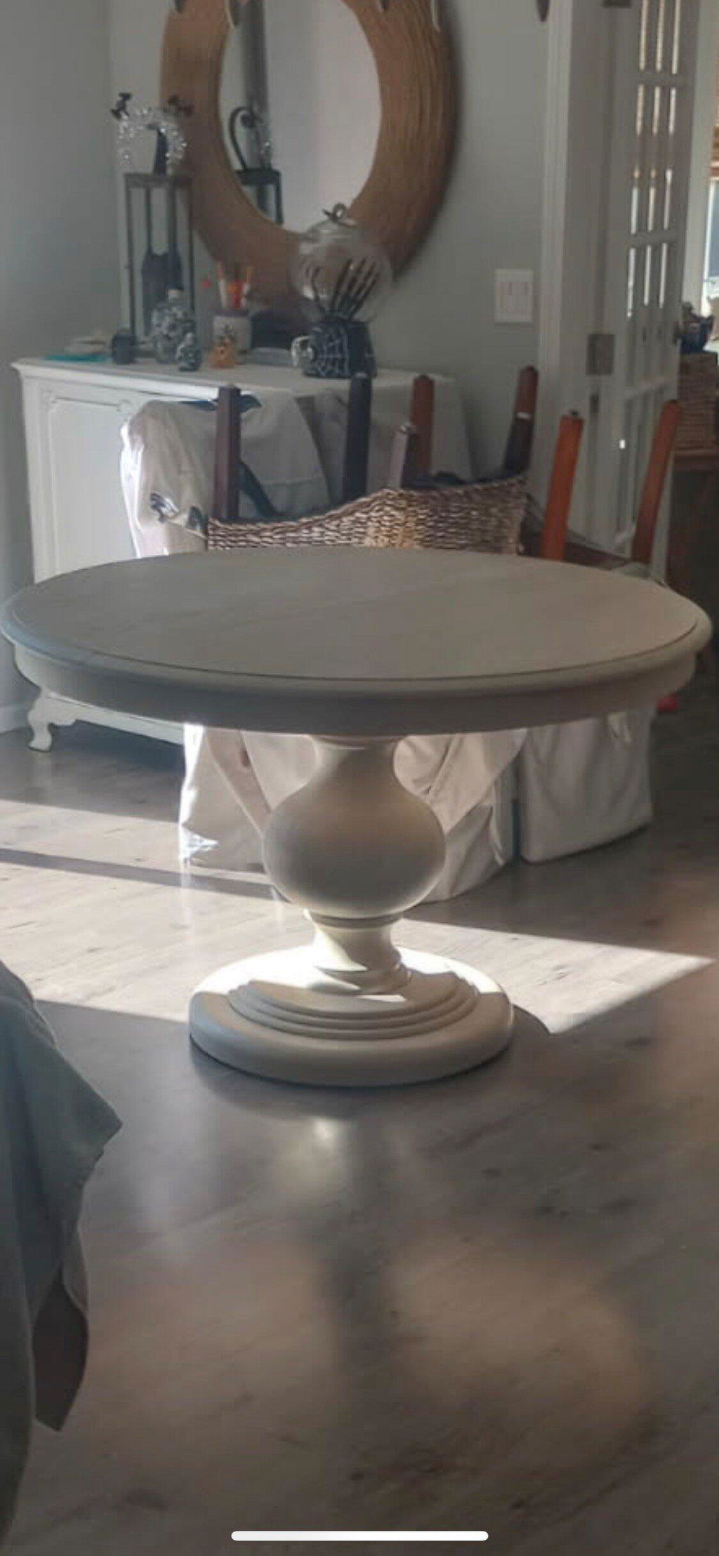 Maven Lane Zola Traditional Round Wooden Dining Table in Antiqued Grey Finish
