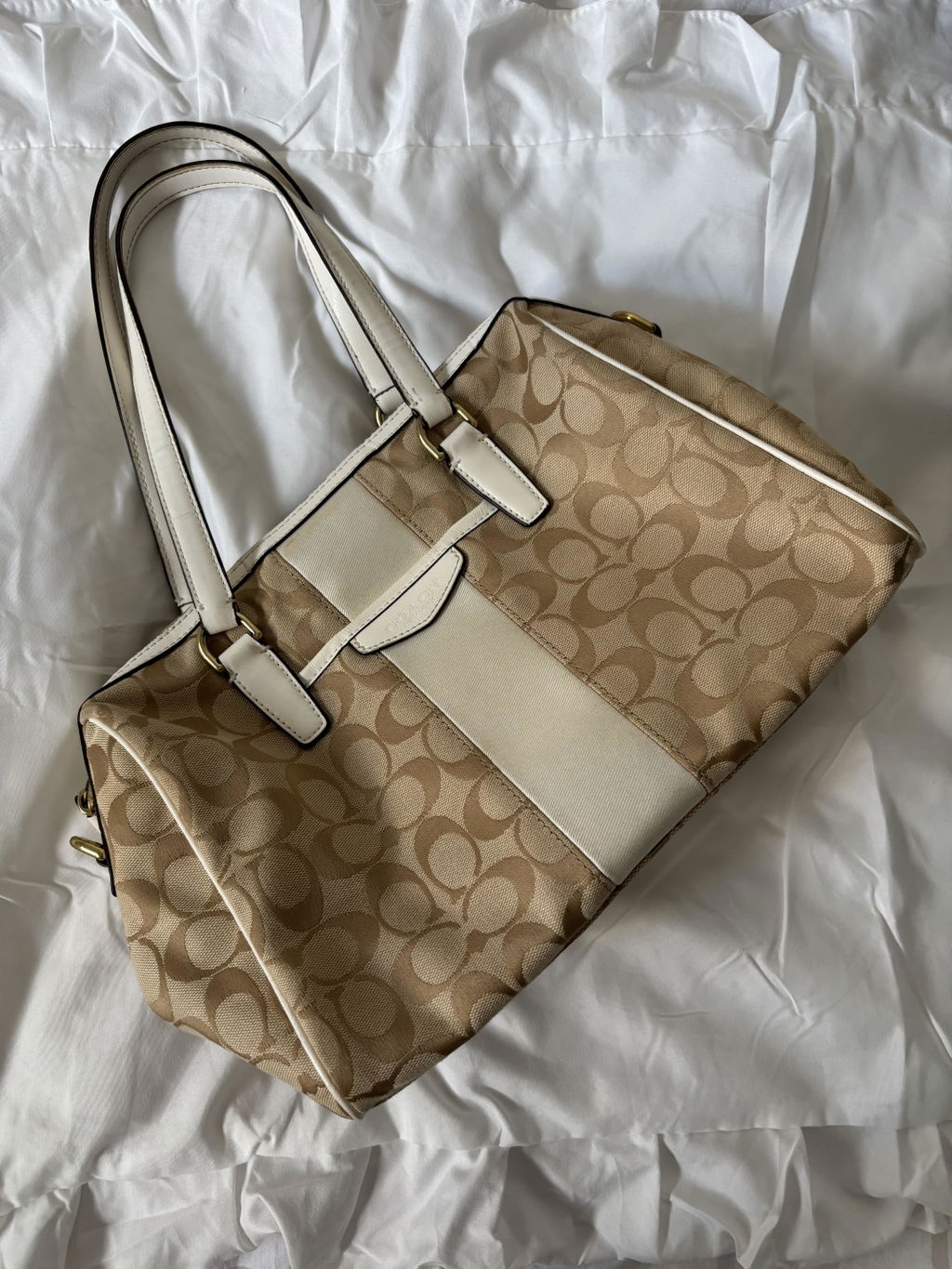 Coach Signature Tote White Leather Trim