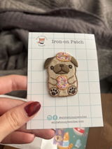Donut Pug Embroidered Patch. Dog Iron-On Patch