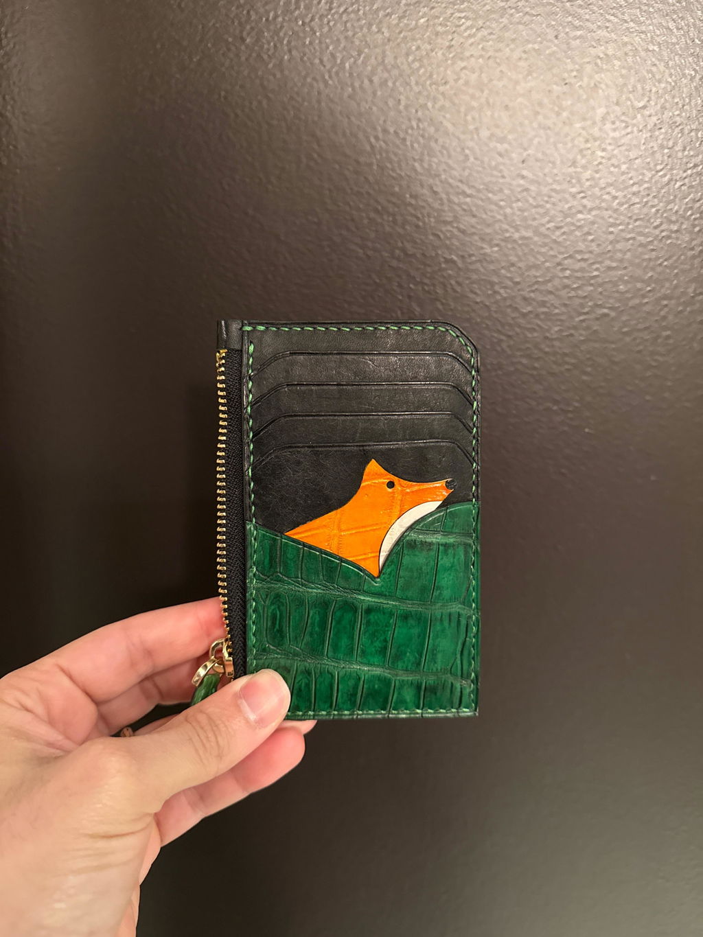 Brown Epsom mix Lizard Leather Vertical Card Holder