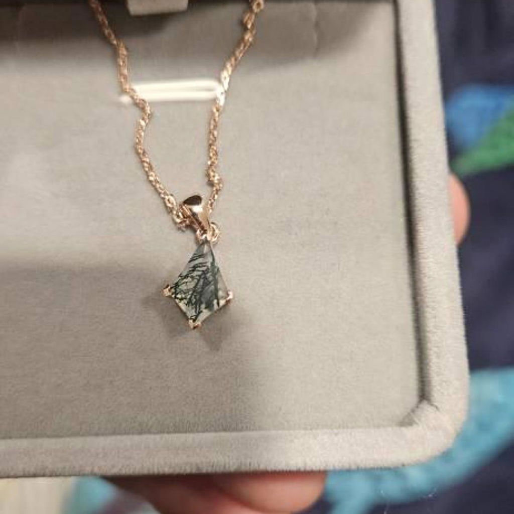 Kite natural moss agate necklace solid 14k 18k rose gold vintage unique Personalized pendant for women her anniversary bridal gift mother