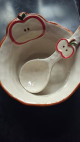 Hand-Painted Apple Ceramic Yogurt Bowl with Spoon, 350ML
