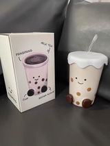 Cute Footed Ceramic Straw Mug with Lid - 450ML